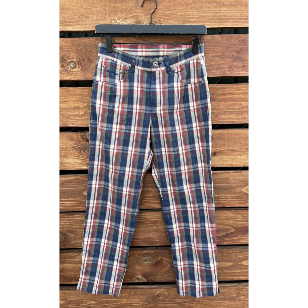 Vtg Ralph Lauren Red Blue Plaid Pants Womens Cotton Blend *Size 4P